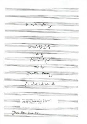 Harvey, Jonathan: Lauds. SATB with solo cello