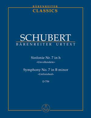 Schubert, F: Symphony No.7 in B minor (D.759) (Unfinished) (Urtext). (formerly Symphony No.8)