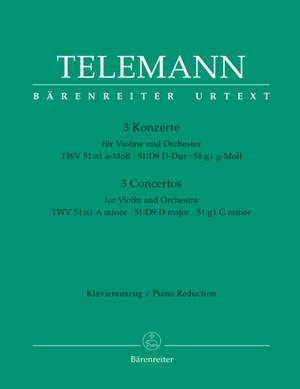 Telemann, G: Concertos (3) for Violin (in A minor TWV 51: a1; in D TWV 51: D9; in G minor TWV 51: g1) (Urtext)