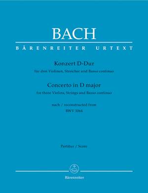 Bach, JS: Concerto for Violins (3) in D (after BWV 1064) (Urtext). (reconstr. W. Fischer)