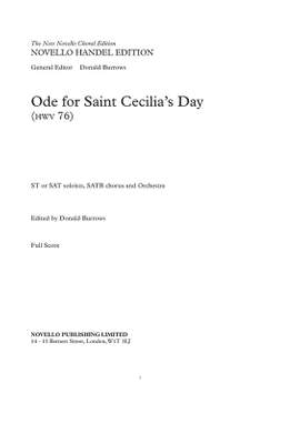 Georg Friedrich Händel: Ode For Saint Cecilia's Day