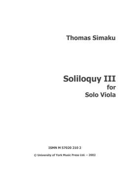 Thomas Simaku: Soliloquy III