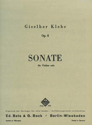 Klebe, G: Sonate Nr.1 op. 8