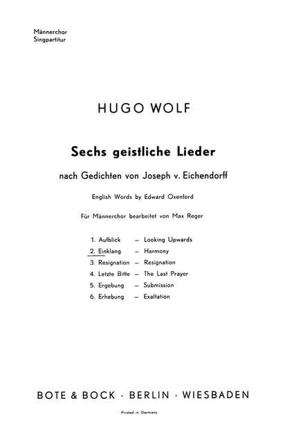 Wolf: Sechs geistliche Lieder