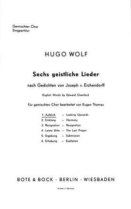 Wolf: Six spiritual songs