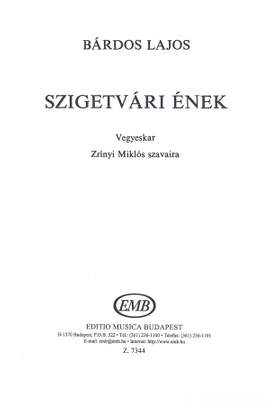 Bardos, Lajos: Szigetvari enek