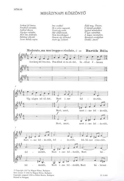 Bartok, Bela: Mihalynapi koszonto