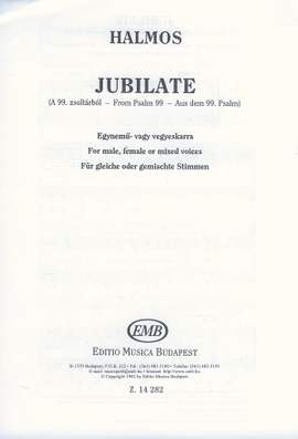 Halmos, Laszlo: Jubilate (From Psalm 99)