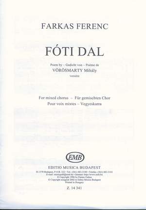 Farkas, Ferenc: Foti dal - for mixed chorus