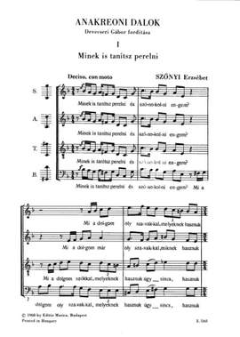 Szonyi, Erzsebet: Anekreoni dalok