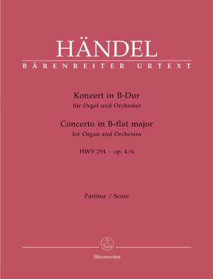Handel, GF: Concerto for Organ, Op.4/ 6 in B-flat (HWV 294) (Urtext)