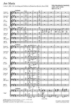 Mendelssohn Bartholdy: Ave Maria (Op.23 no. 2; A-Dur)