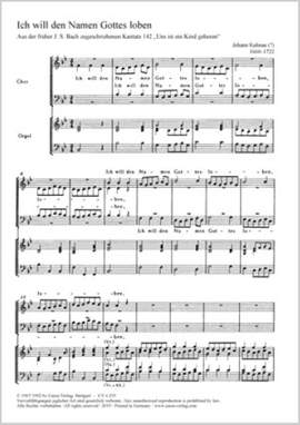 Kuhnau: Ich will den Namen Gottes loben; Bach: Gloria sei dir gesungen