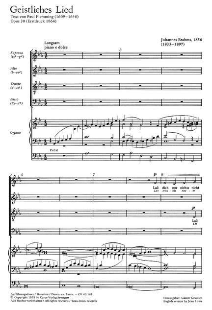 Brahms: Geistliches Lied (Op.30; EsDur)