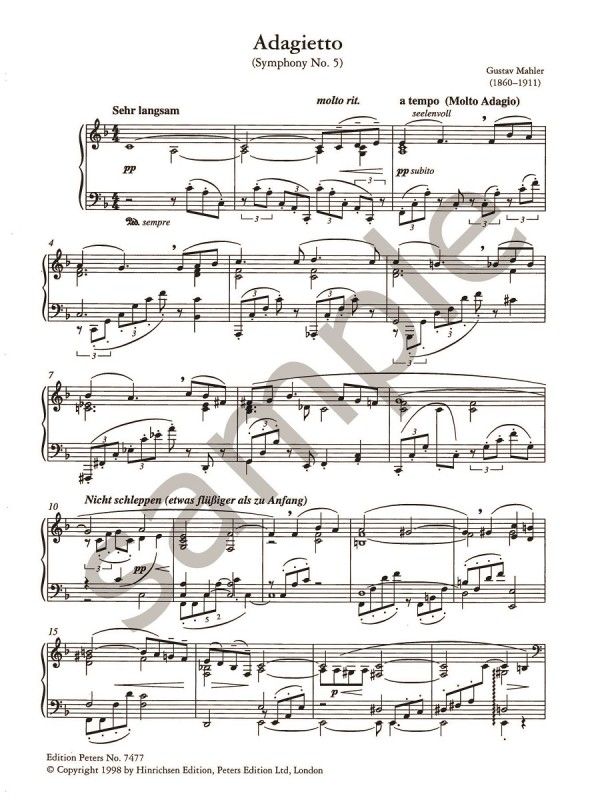 Mahler G Adagietto From Symphony No 5 Presto Sheet Music