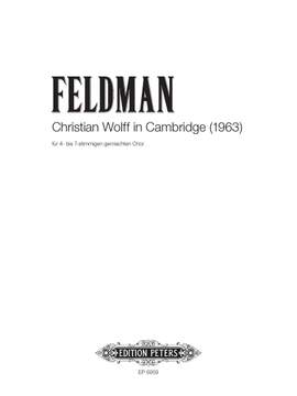 Feldman, M: Christian Wolff in Cambridge