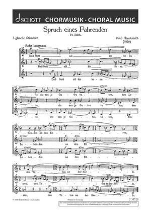 Hindemith, P: Spruch eines Fahrenden / Kanon: Musica divinas laudes