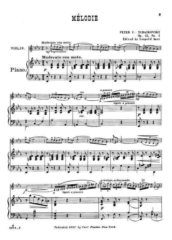 Tchaikovsky Melodie Auer Op 42 3 Presto Sheet Music