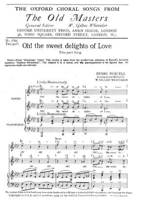 Purcell: Oh The Sweet Delights Of Love