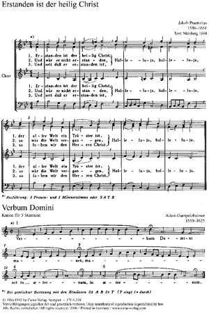 Praetorius: Erstanden ist der heilig Christ; Gumpelzhaimer: Verbum Domini; Schütz: Singet dem Herrn