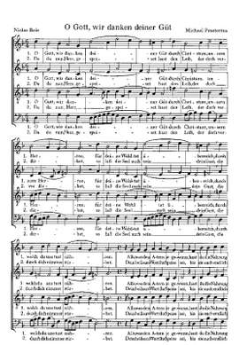 Crüger: Nun laßt uns Gott; Praetorius: O Gott, wir danken