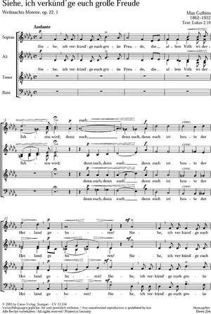 Gulbins: Siehe, ich verkündge euch große Freude (Op.22 no. 1; DesDur)