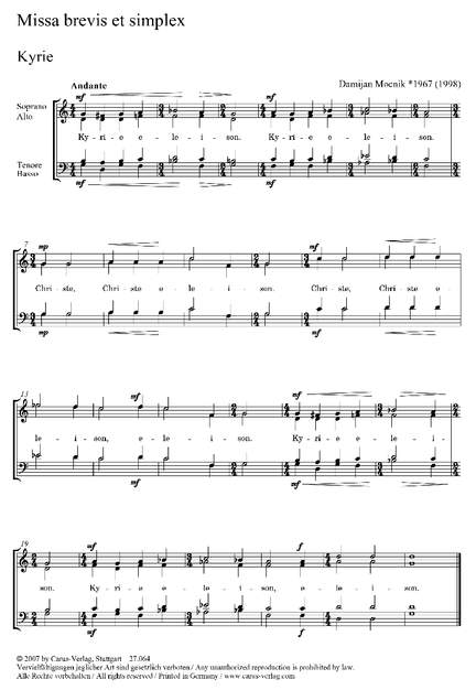 Mocnik: Missa brevis et simplex