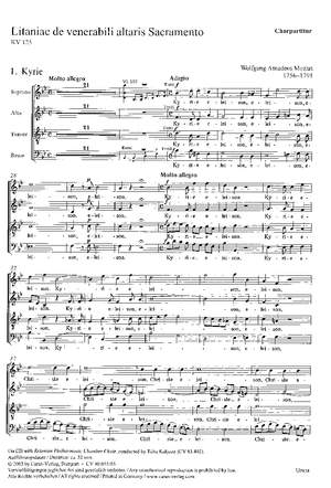 Mozart: Litaniae de venerabili altaris Sacramento in B (KV 125; B-Dur)