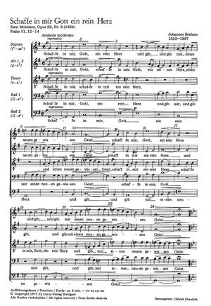 Brahms: Schaffe in mir, Gott ein reines Herz (Op.29 no. 2; G-Dur)