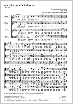 Mendelssohn Bartholdy: Aus tiefer Not schrei ich zu dir (Op.23 no. 1; f-Moll)