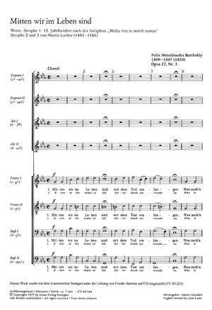 Mendelssohn Bartholdy: Mitten wir im Leben sind (Op.23 no. 3; c-Moll)