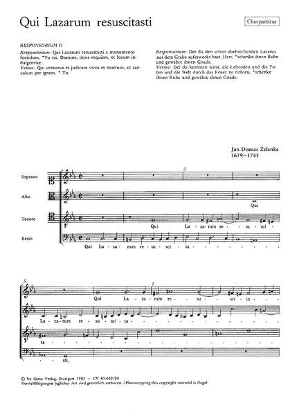 Zelenka: Qui Lazarum resuscitasti (ZWV 47 no. 5; cMoll)