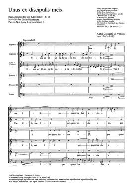 Gesualdo di Venosa: Unus ex discipulis meis (dorisch)