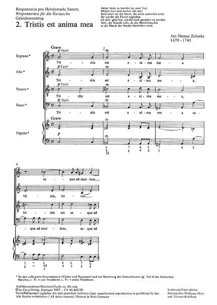 Zelenka: Tristis est anima mea (ZWV 55 no. 2; CDur)