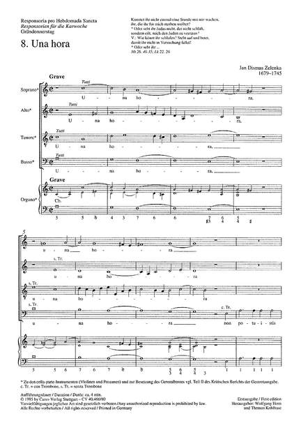 Zelenka: Una hora (ZWV 55 no. 8; äolisch)