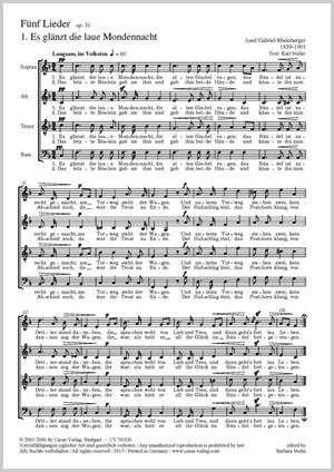 Rheinberger: Fünf Chorlieder (Mörike) op. 31