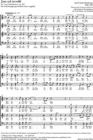 Rheinberger: Jam sol recedit (Schon weicht der Sonne Flammenstrahl) (Op.107 no. 2; F-Dur)