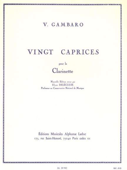 Vincenzo Gambaro: Vingt Caprices pour la Clarinette