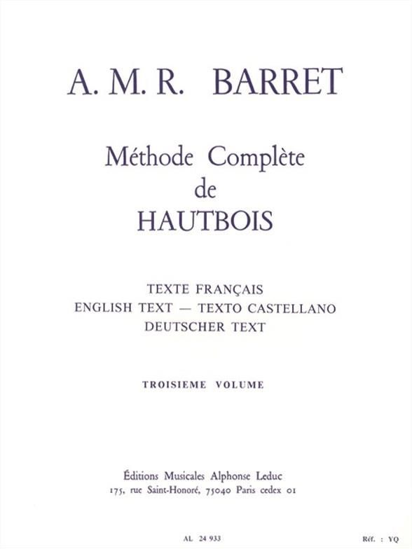 Apollon Marie Rose Barret Methode Complete De Hautbois 3eme Vol Presto Music