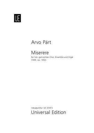 Pärt, A: Miserere S.vce Choir Org Chorsc
