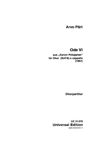 Pärt, A: Ode Vi Satb Cappella Chorsc