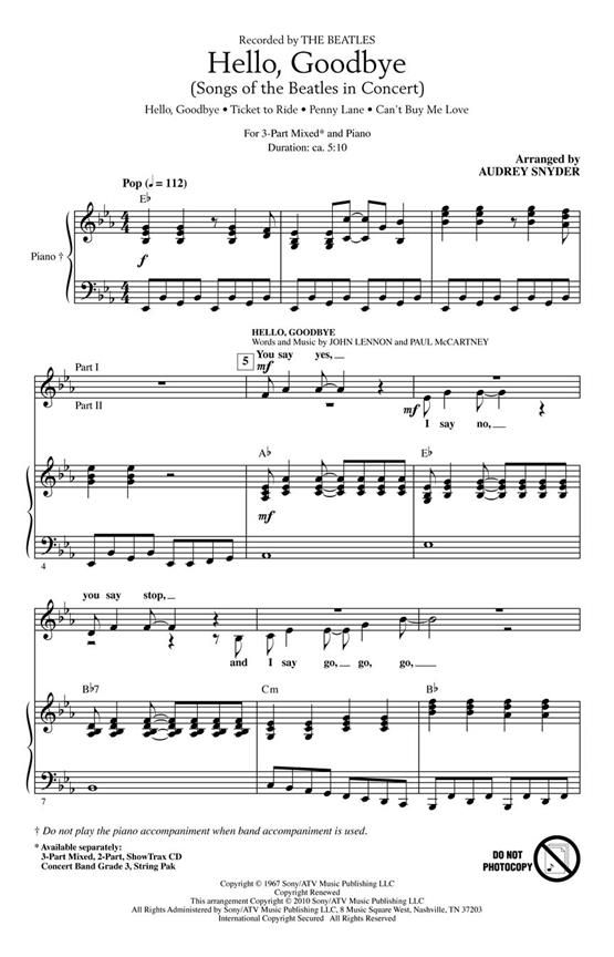 Hello Goodbye Presto Sheet Music