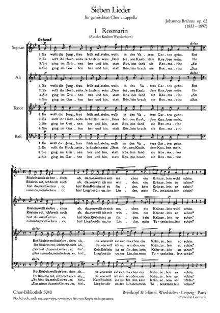 Brahms, J: Sieben Lieder op. 62