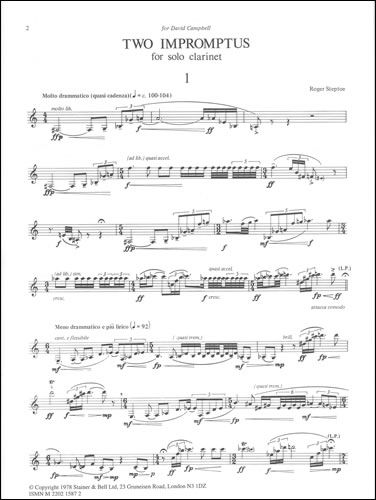 Steptoe: Two Impromptus for Solo Clarinet