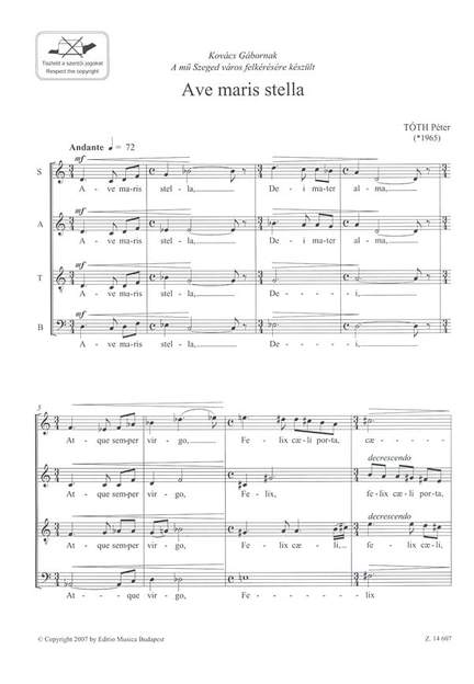 Toth, Peter: Ave Maris Stella. SATB