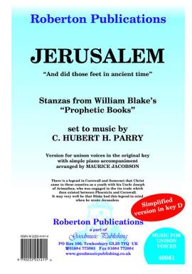 Parry: Jerusalem (Simplified In Key D)