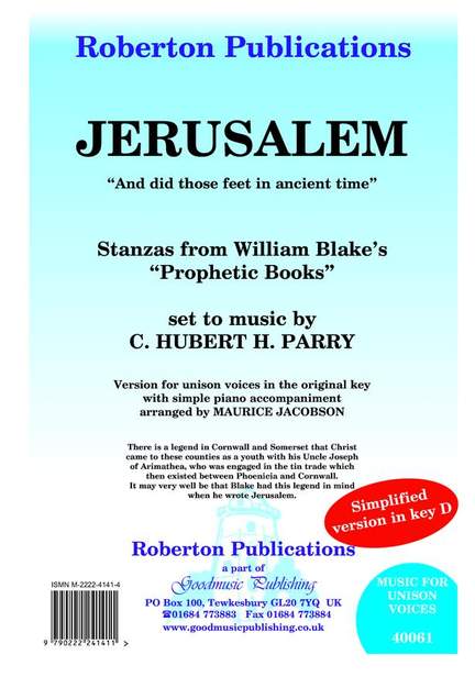Parry: Jerusalem (Simplified In Key D)