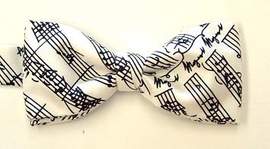 Bow Tie White Mozart Manuscript 100% Pure Silk