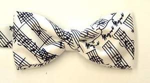 100% Pure Silk White Bow Tie with Mozart Manuscript