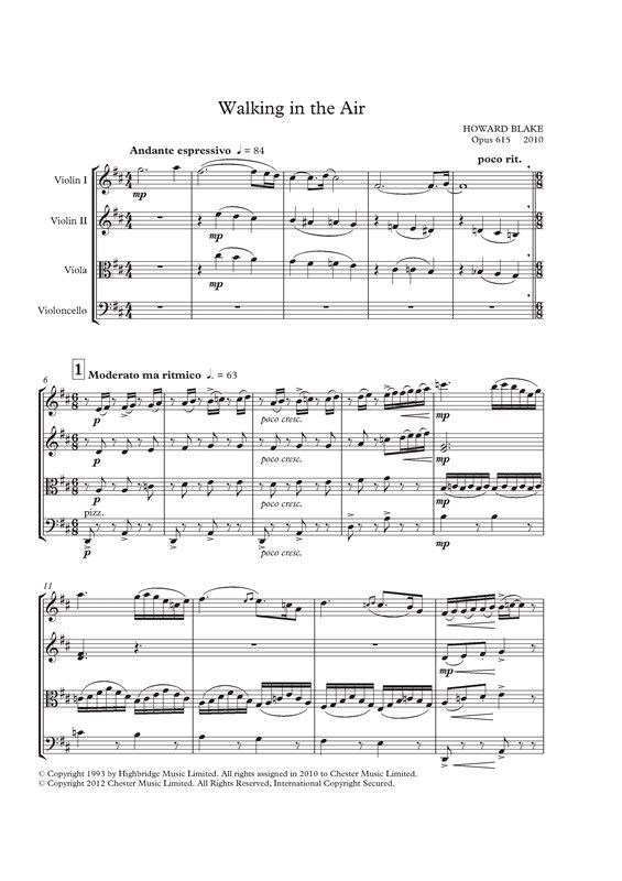 Knikken In hoeveelheid heel veel Howard Blake: Walking In The Air - String Quartet | Presto Music